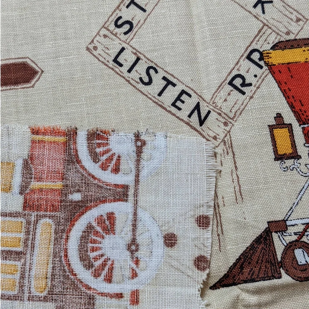 Vintage Mid-Century Train Fabric Remnant, 20